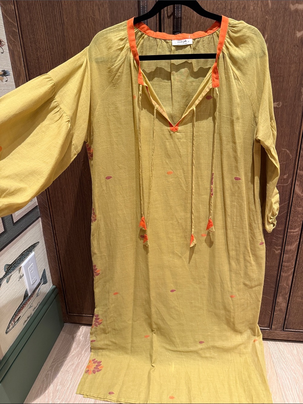 Handmade Anandi Joshi Olive Green Tunic with Orange Trim